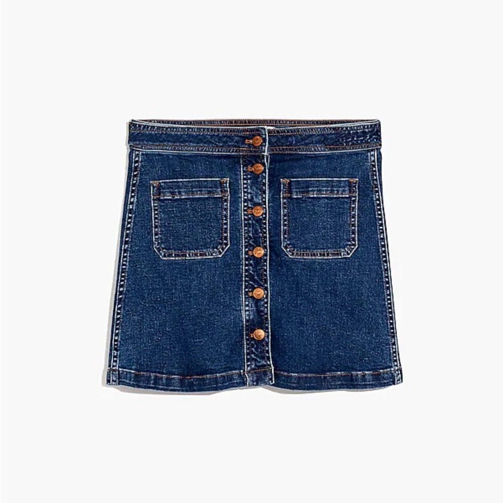 Madewell Women's Blue Solid Denim Stretch Button Fly A-Line Mini Skirts